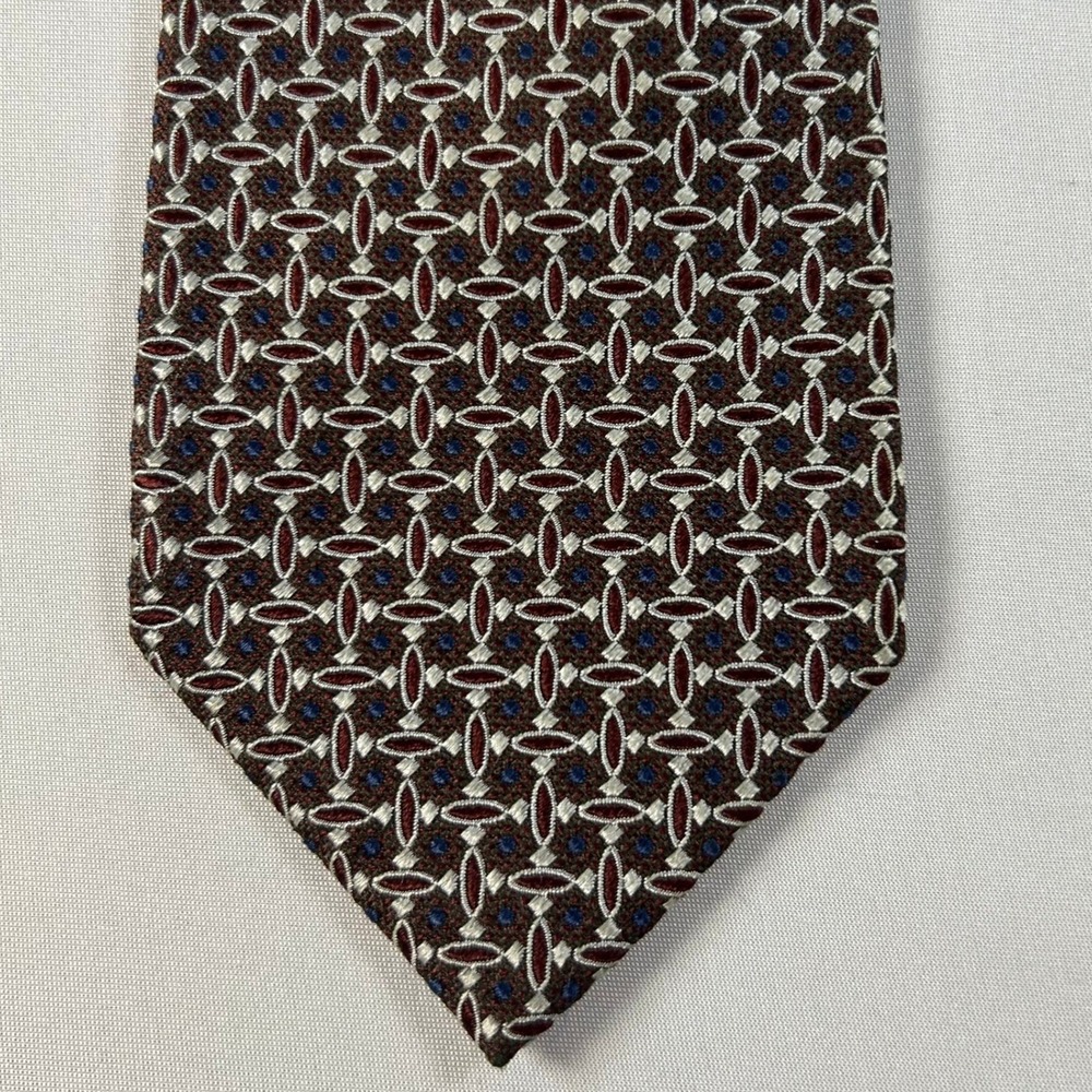 Ermenegildo Zegna Tie Mens Brown Geometric 100% Silk Made In Italy 60x3.5"